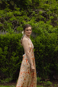 The Lobster Serve Dress in 100% silk with a tennis print, front view