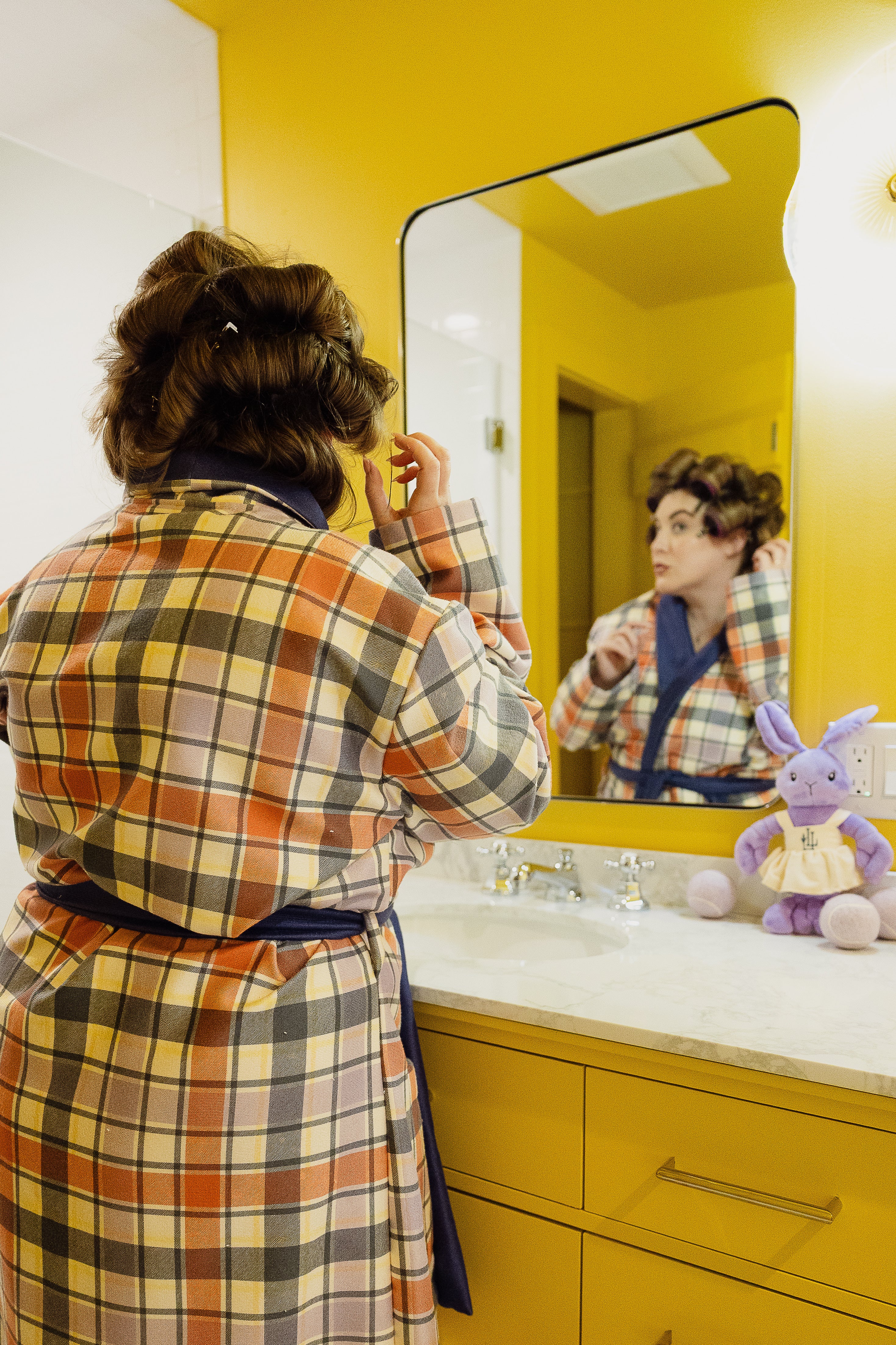 The LL Tartan Robe in tartan, styled shot