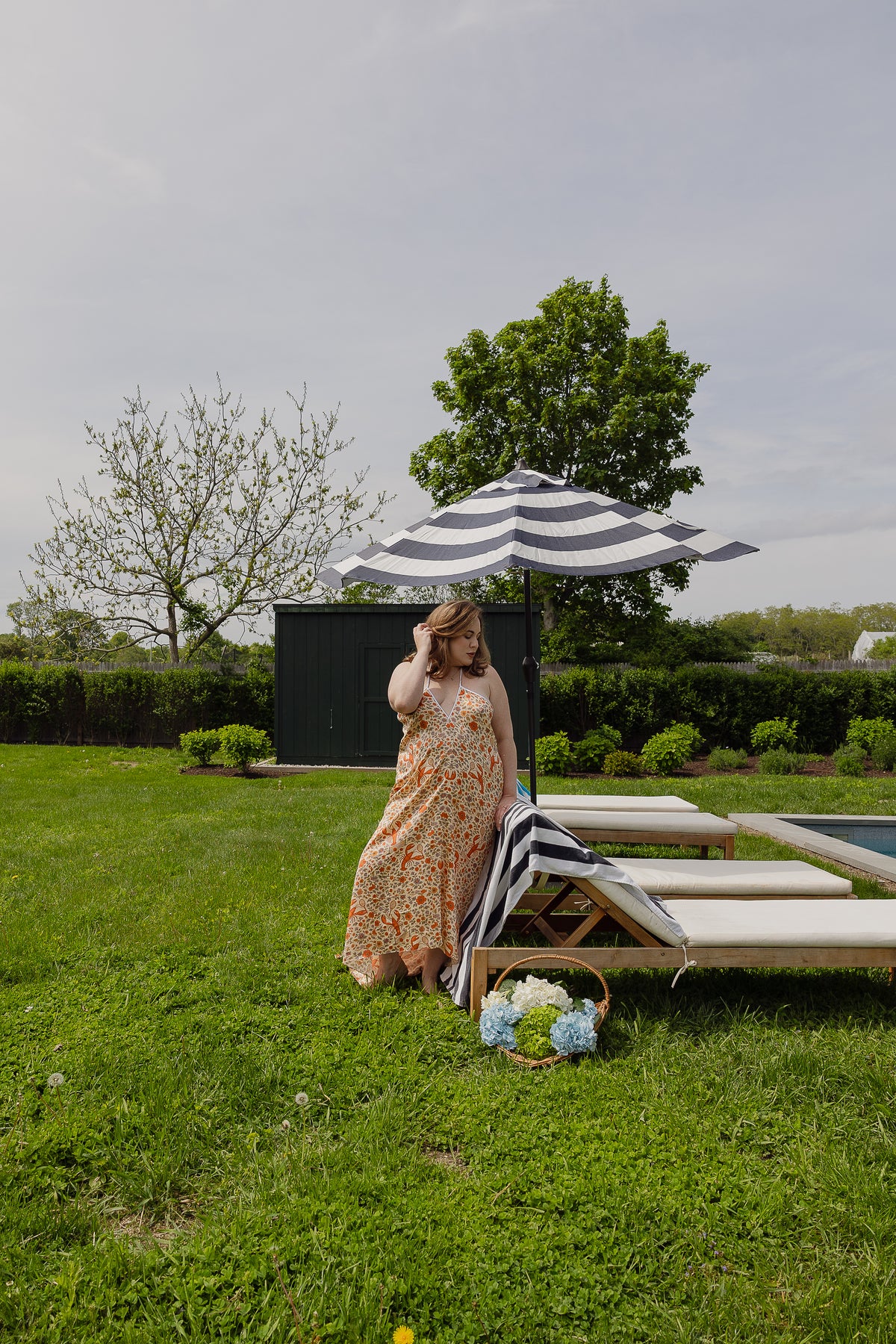 The Lobster Serve Dress in 100% silk with a tennis print, full length