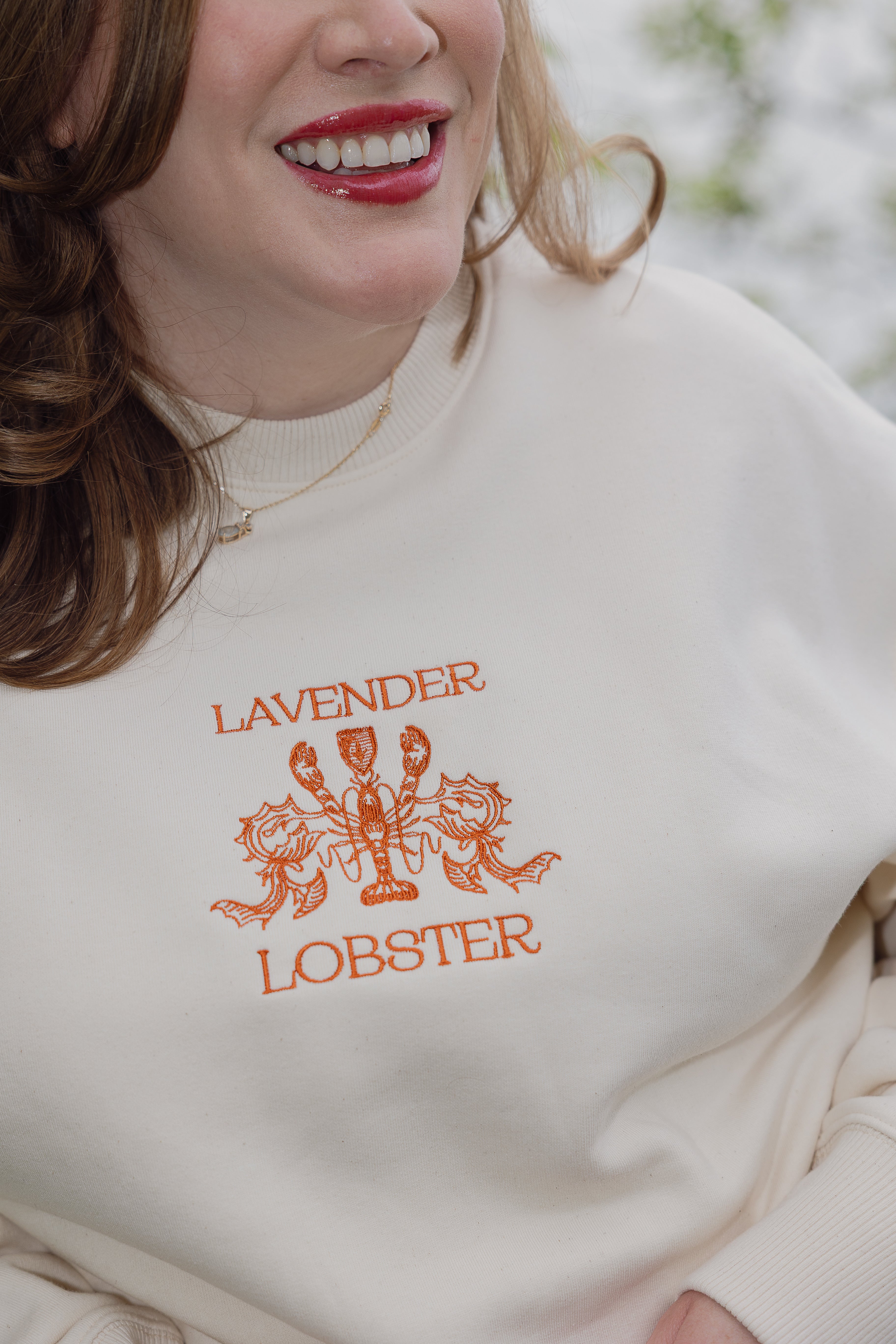 The Lobster Crew Neck in undyed organic cotton, front view