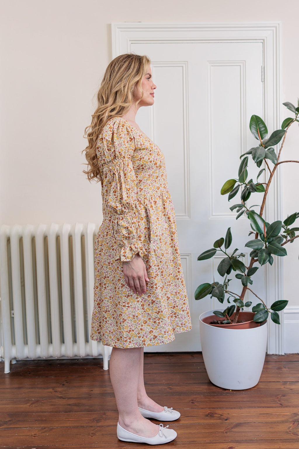 The Garden Society Dress in cotton poplin floral print, detail view
