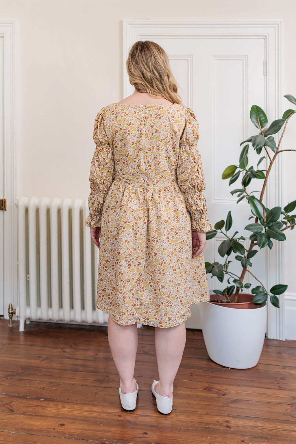 The Garden Society Dress in cotton poplin floral print, back view