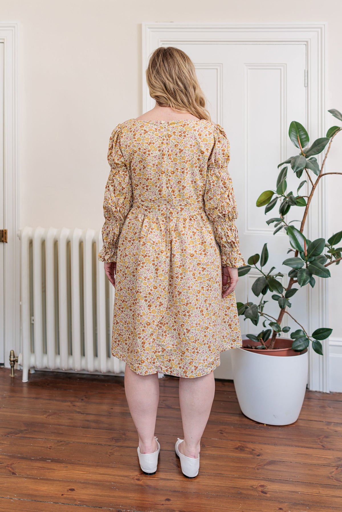 The Garden Society Dress in cotton poplin floral print, back view