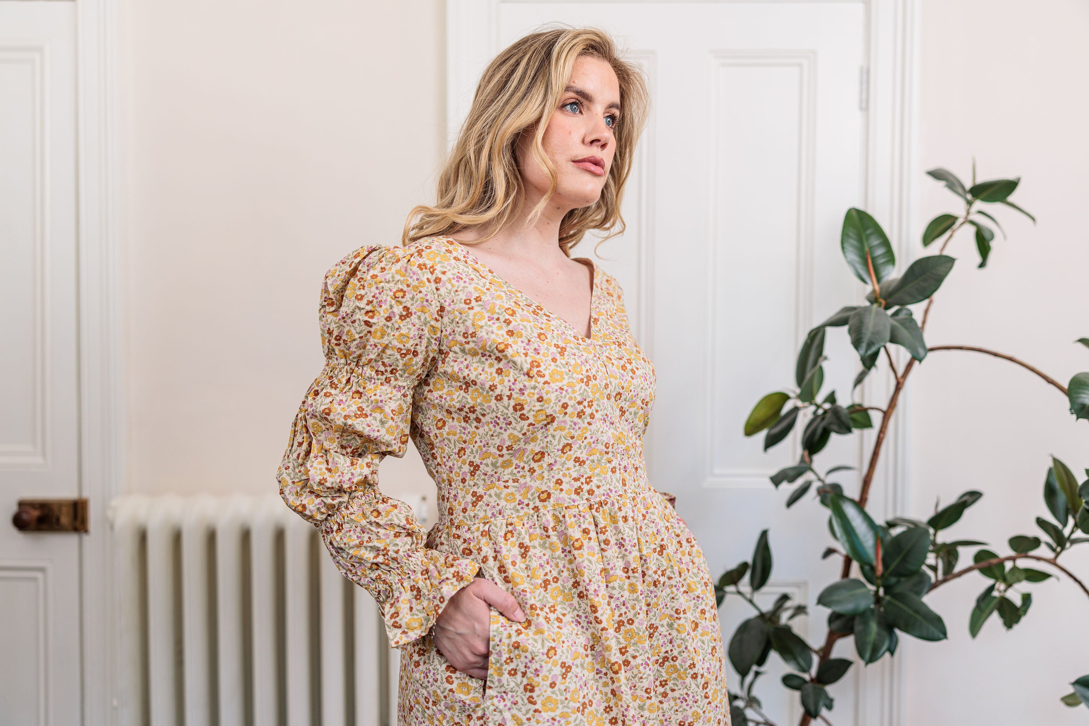 The Garden Society Dress in cotton poplin floral print, close-up detail