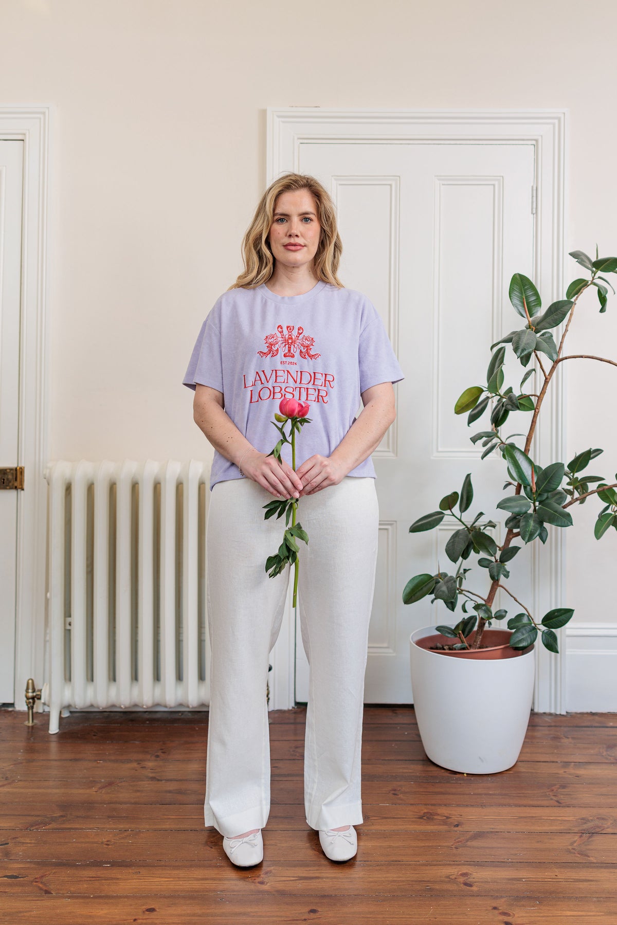 The Clubhouse Tee in organic combed cotton towelling with crest embroidery, styled shot