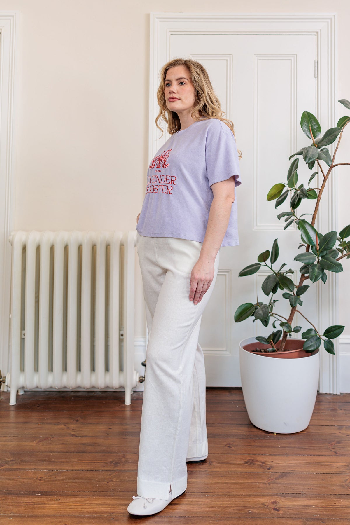 The Clubhouse Tee in organic combed cotton towelling with crest embroidery, back view