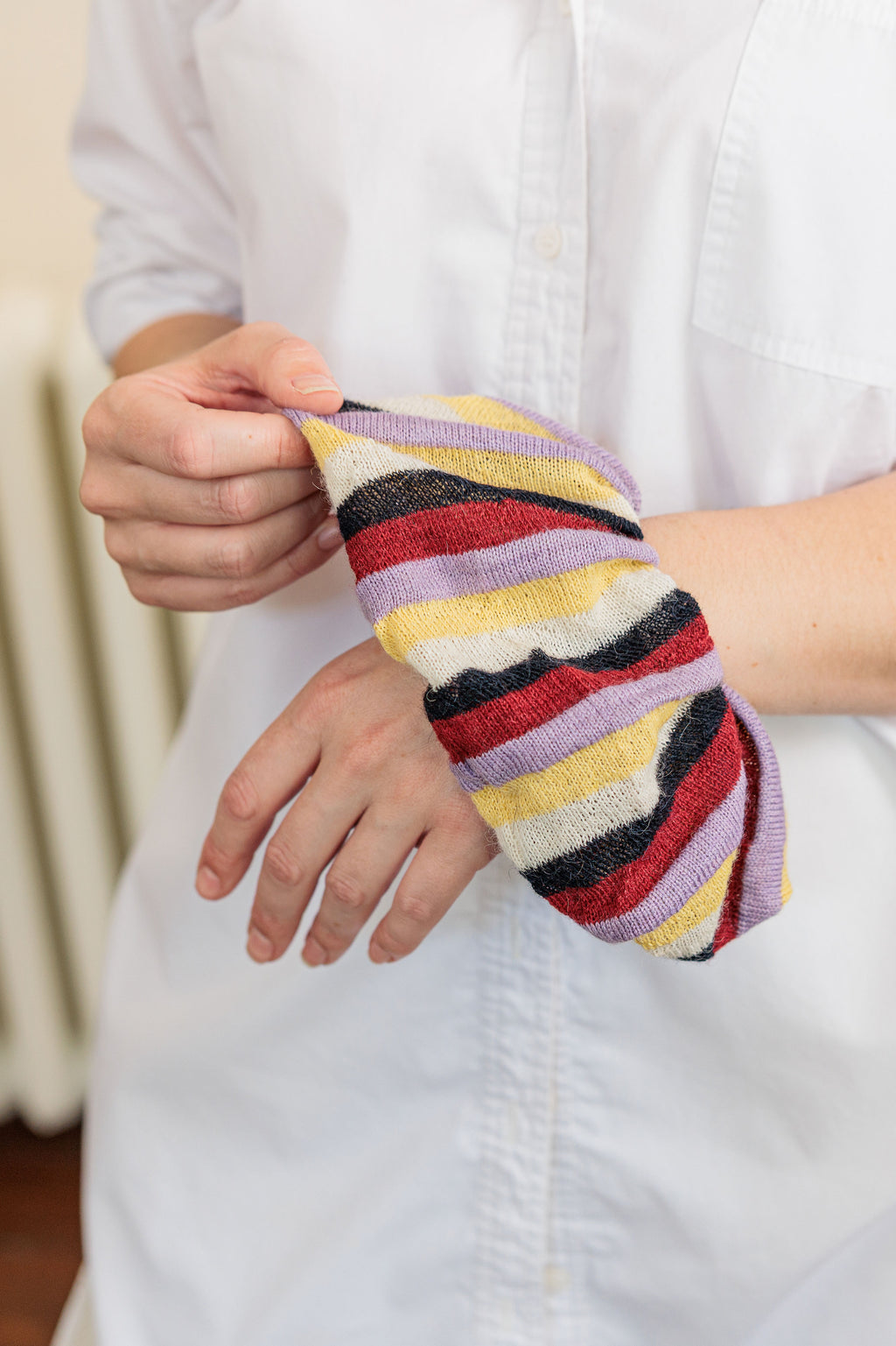 Somerset Stripe Scrunchie in organic British alpaca wool, detail view