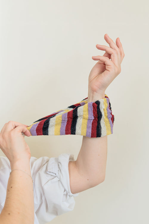 Somerset Stripe Scrunchie in organic British alpaca wool, styled shot