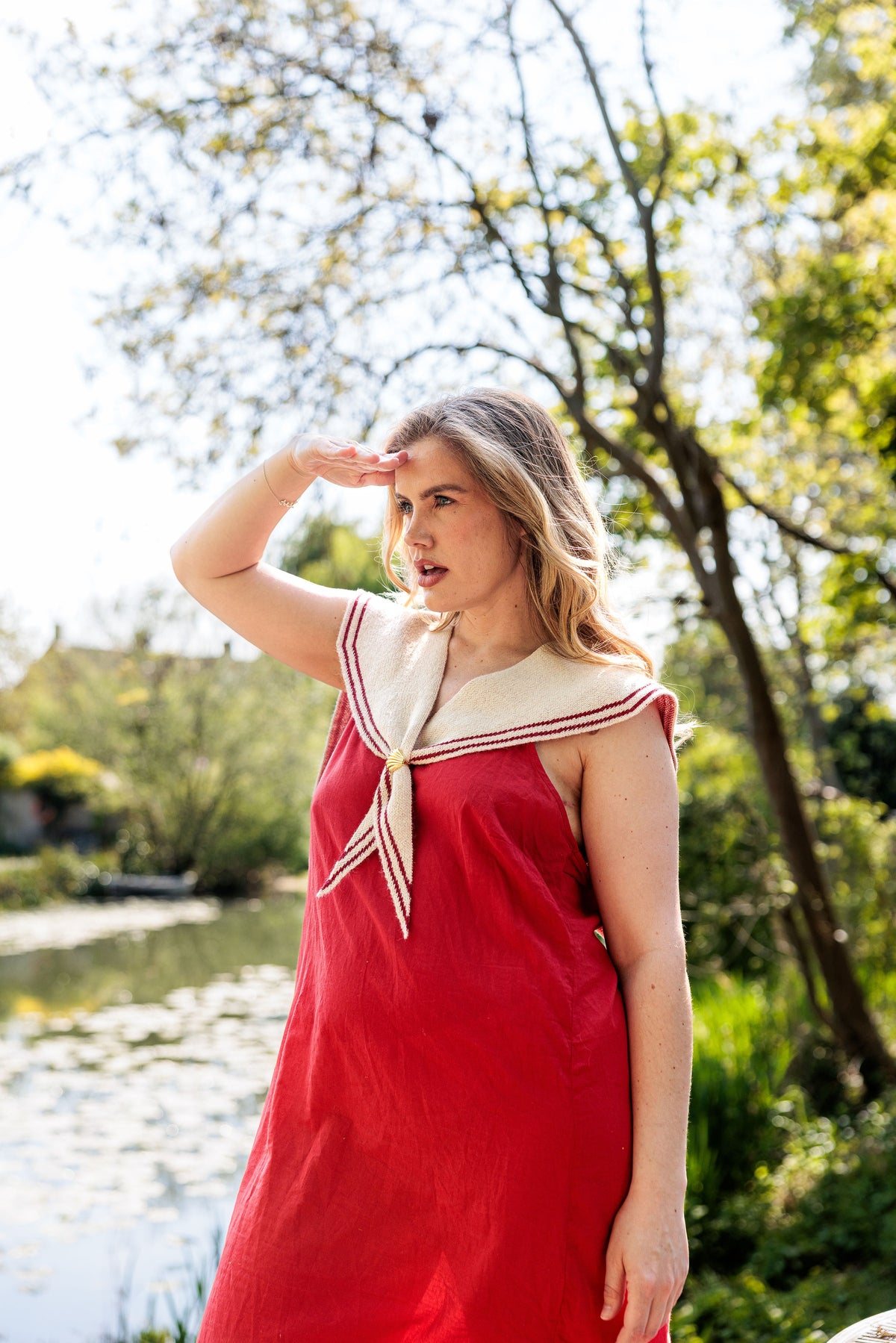 The Sailor Scarf in organic British alpaca wool with a vintage clip, styled in studio