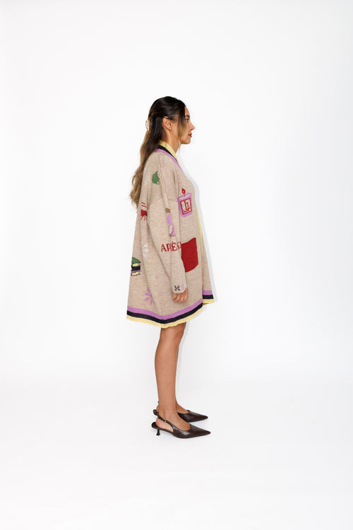 The Apres Ski Cardigan in British alpaca, styled shot