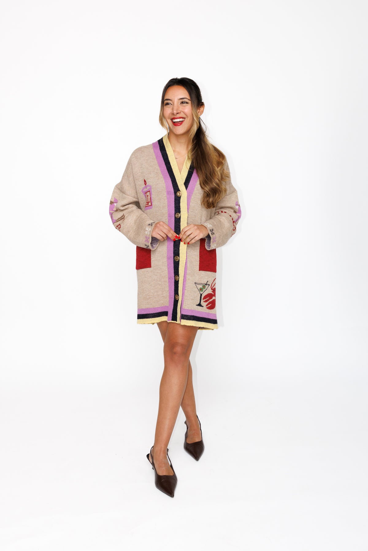 The Apres Ski Cardigan in British alpaca, front view